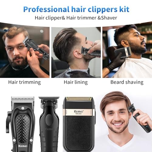 KEMEI Professional Hair Trimmer for Men, T-Blade Cordless Beard Trimmer Complete Set, Electric Hair Cutting Trimmer Complete Kit with 9 Guide Combs - Image 8