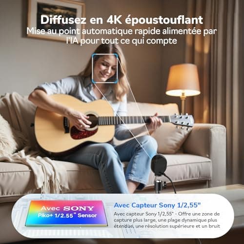 eMeet Piko+ 4K Webcam, World's First AI-Powered 4K Webcam with Dual Camera and AI Autofocus, 1/2.55" Sony Sensor, 3 Microphones and 3 Sound Modes, Ideal for Live Streaming - Image 3