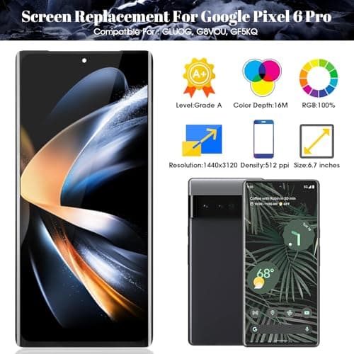 OLED Touch Screen Replacement for Google Pixel 6 Pro GLUOG G8VOU with Frame (Black) - Image 3