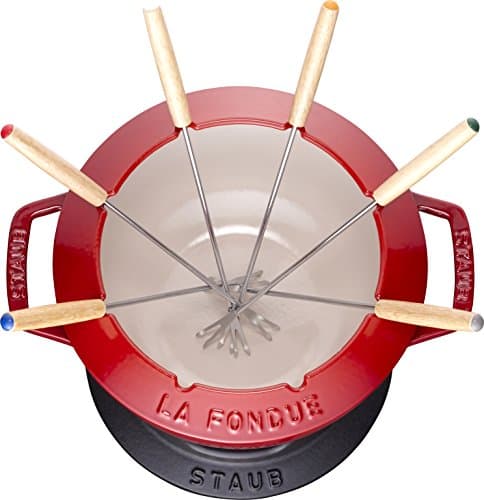STAUB Cast Iron Fondue Set with 6 Fondue Forks, for Savoyard, Burgundy and Chocolate Fondue, Diameter 18 cm, Cherry - Image 3