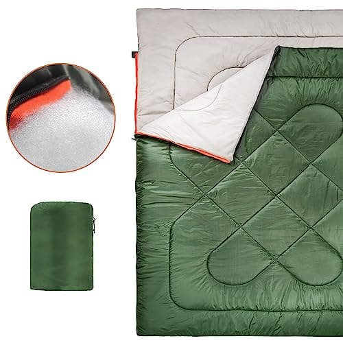 Amazon Basics Rectangular Sleeping Bag for Camping and Hiking in Cold Weather, Double Size for Two, Olive Green - Image 8