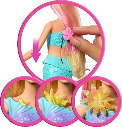 Barbie Barbie Mermaid Magic Flower Blonde Doll with Surprise Blooming Flowers, Gradient Tails, Beaded Headband and Long Blonde Hair with Pink Highlights - Image 4