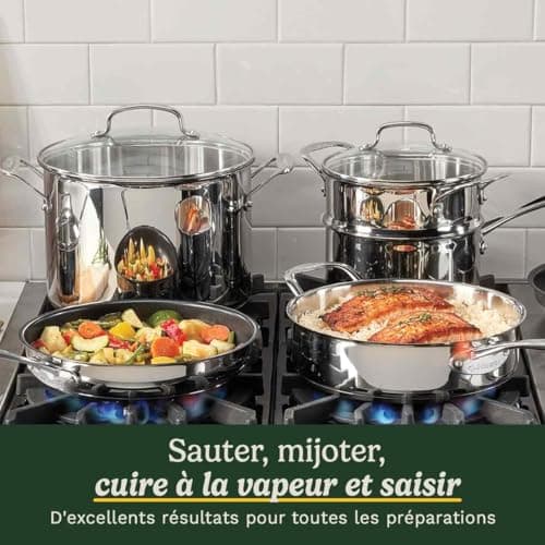 Cuisinart Chef's Classic Stainless Steel Cookware Set 11 pcs: pots, pans, steamer, steamer | Induction | Aluminium base | Cool Grip handles | Markings | Glass lids | Dishwasher - 7711G - Image 4