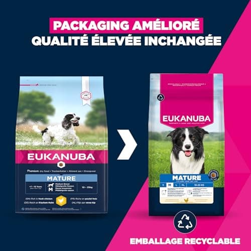 EUKANUBA Life Care Croquettes Chien Mature Moyenne Race 7 à 10 Ans, Riche en Poulet Frais, L-carnitine, Calcium, Glucosamine, Oméga 3&6, Prébiotiques, sans colorants, arômes artificiels ni OGM - 15 kg - Image 4