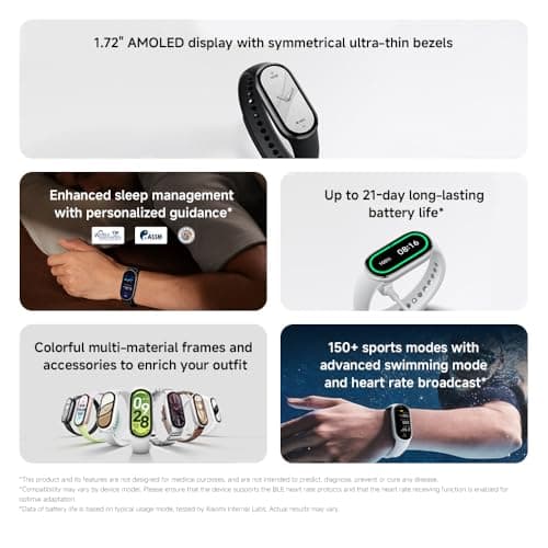 Xiaomi Smart Band 10, Montre Connectée, Boîtier alu, Suivi d'Activité, Écran AMOLED 1.72'', Autonomie 21 Jours, Charge Rapide, Suivi santé & Sommeil,150+ Sports, iOS & Android, 5 ATM, Boussole - Image 5