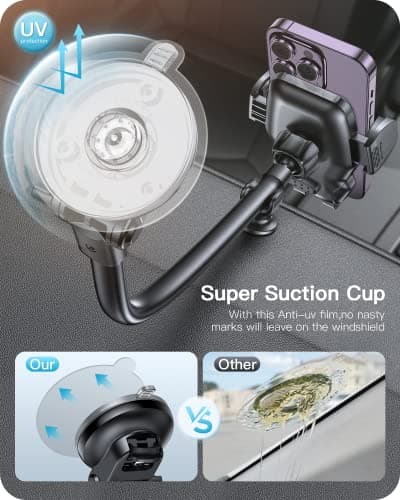 APPS2Car Car Phone Holder, Windshield Dashboard Mount, Adjustable Long Arm Gooseneck Mobile Cradle, Hands-Free Air Vent Holder Universal iPhone 13/12/11 Samsung - Image 6
