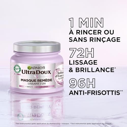 Garnier Ultra Doux - Masque Lissant Douceur & Brillance à l'Infusion d'Eau de Riz - Cheveux Rebelles et Indisciplinés - 340 ml - Image 3