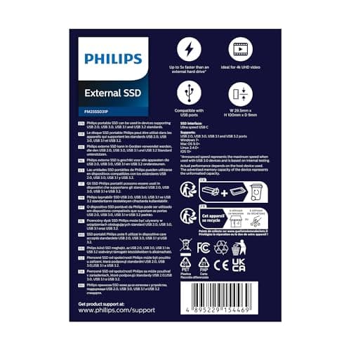 Philips Portable External SSD 250GB - Ultra Slim, SATA Ultra Speed USB-C - USB, Read Speed up to 540MB/s, Write Speed up to 540MB/s, Aluminum - Image 4