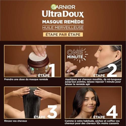 Garnier Ultra Doux - Masque Remède Nourrissant - Huile d'Argan & de Camélia - Pour Cheveux Secs & Ternes - Sans Silicone & Sans Parabène - 340 ml - Image 4