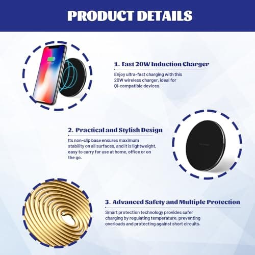 Induction Charger, 20W Induction Charger for Samsung, Wireless Charger Induction Charger for iPhone, Wireless Charger for iPhone 16/15/14/13/12, for Samsung Galaxy S24/S23/S22/S21/S20/S10 - Image 5