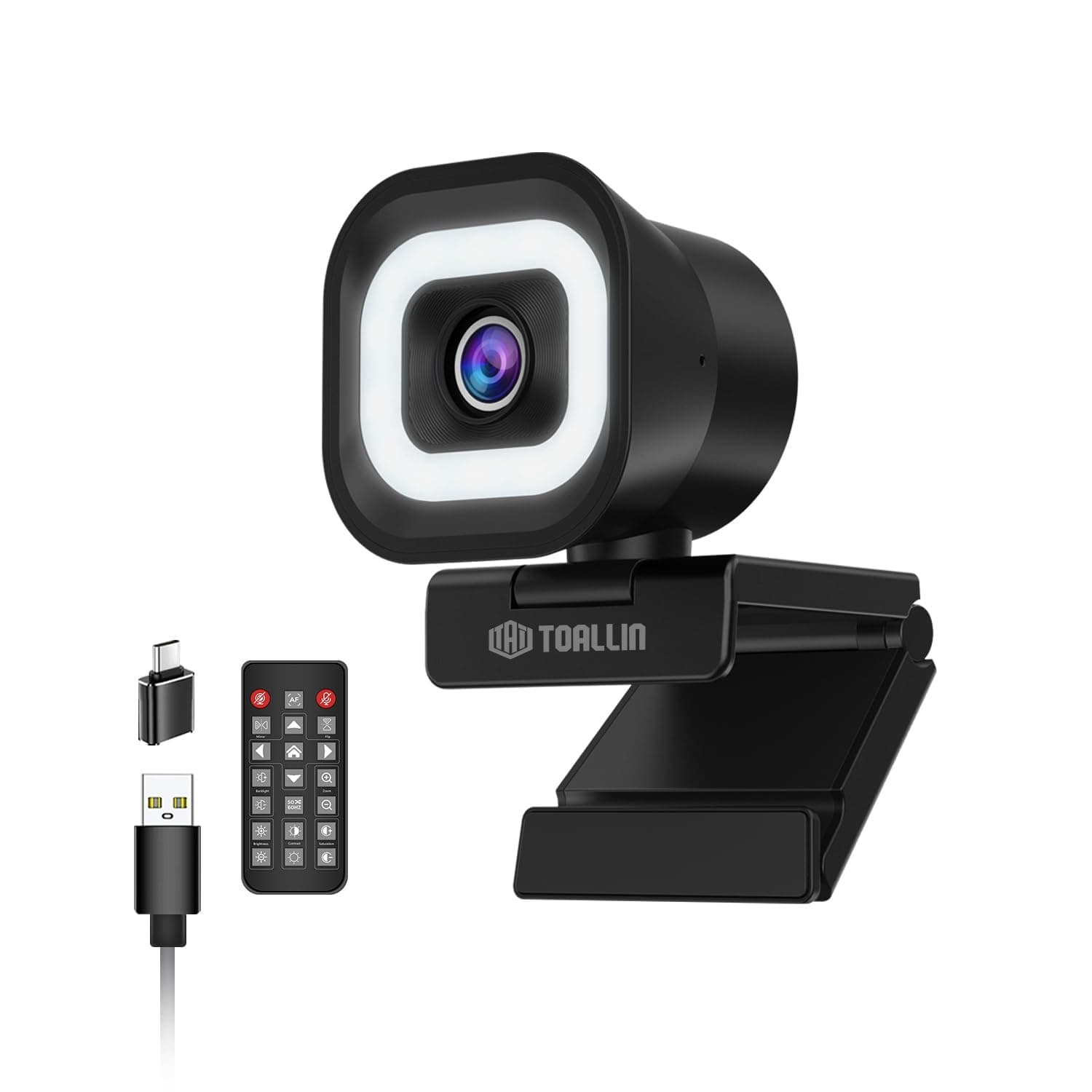 TOALLIN 4K Webcam with Ring Light, Remote Control, Auto Focus PDAF, 12 Million Pixels, Built-in Dual Microphone, 5X Digital Zoom, Webcam for Live Streaming and Video Calls - Image 1