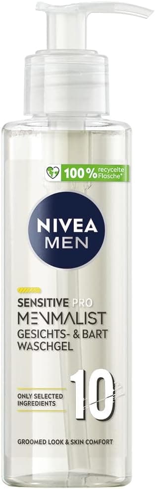 NIVEA MEN Sensitive Pro Menmalist Face and Beard Cleansing Gel for Men with 10 Selected Ingredients - Gentle Wash Cream with pH 5-200ml - Image 1