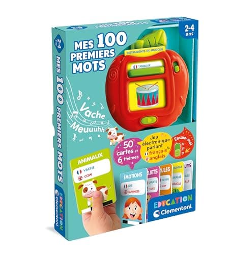 Clementoni | My 100 Bilingual First Words – Educational Electronic Toy for Children 2 to 4 Years | 50 Interactive Educational Cards | French-English | Linguistic Awakening Sounds Colors - Image 2