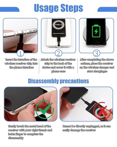 Ultra Fast Wireless Charging Receiver and Adapter 1300mA Type C Qi Wireless Charging Receiver USB Type C Adapter for Google Pixel Samsung Galaxy S21 A52s A72 A32 A12 A51 A50 Android USB C - Image 7