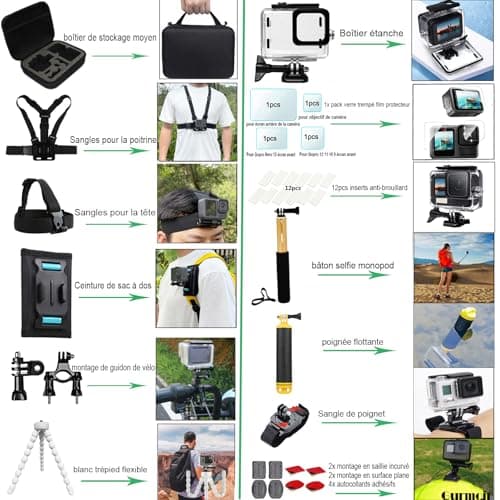 Gurmoir Accessories Kit for Gopro Hero 13 12 11 10 9 Camera, Accessories Kit with Waterproof Case Backpack Belt Bicycle Handlebar Mount Package for Gopro 13 12 11 10 9 Camera (DT16) - Image 7