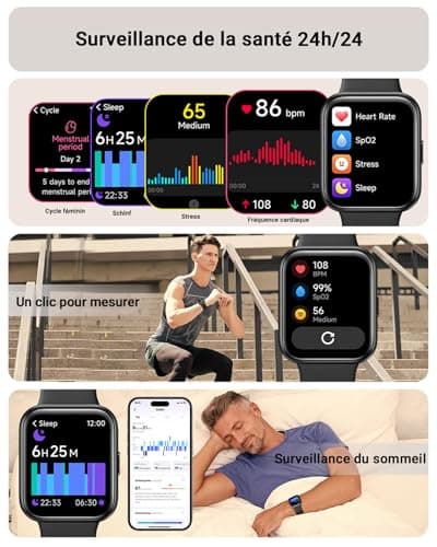 Men's Smart Watch, 1.85 Inch Women's Smartwatch for Samsung iPhone Android, Alexa Built-in 3ATM 100+ Sports Modes SpO2/Sleep/Heart Rate/Pedometer/Calories Monitor Black - Image 5