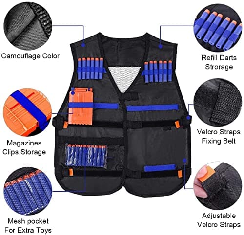 EXTSUD 90pcs Kids Tactical Vest for Nerf N-Strike Elite Series with 80 Darts+2 Dart Chargers+2 Tactical Vest+2 Tactical Face Mask+2 Wrist Band+2 Goggles Protection - Image 7