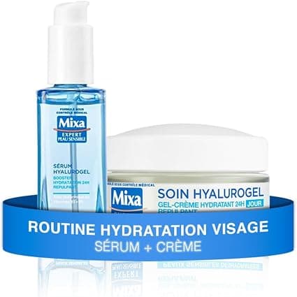 Mixa Expert Sensitive Skin – Routine Hyalurogel – Hydration Booster Plumping 24 Hours – Pure Hyaluronic Acid, Vitamin B3 + B5, Serum + Care - Image 1