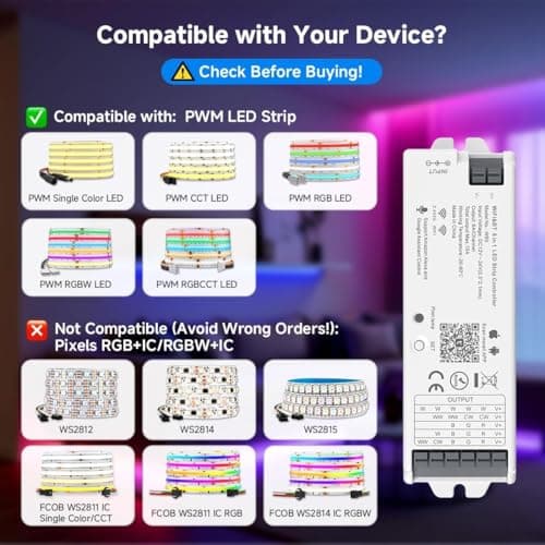 BTF-LIGHTING 5in1 WB5 2.4GHz Tuya WiFi PWM LED Controller Compatible with Alexa Google Home APP Control for Dimming CCT RGB RGB RGBW RGBCCT LED Strip Works with WR01RF WR02RF - Image 3