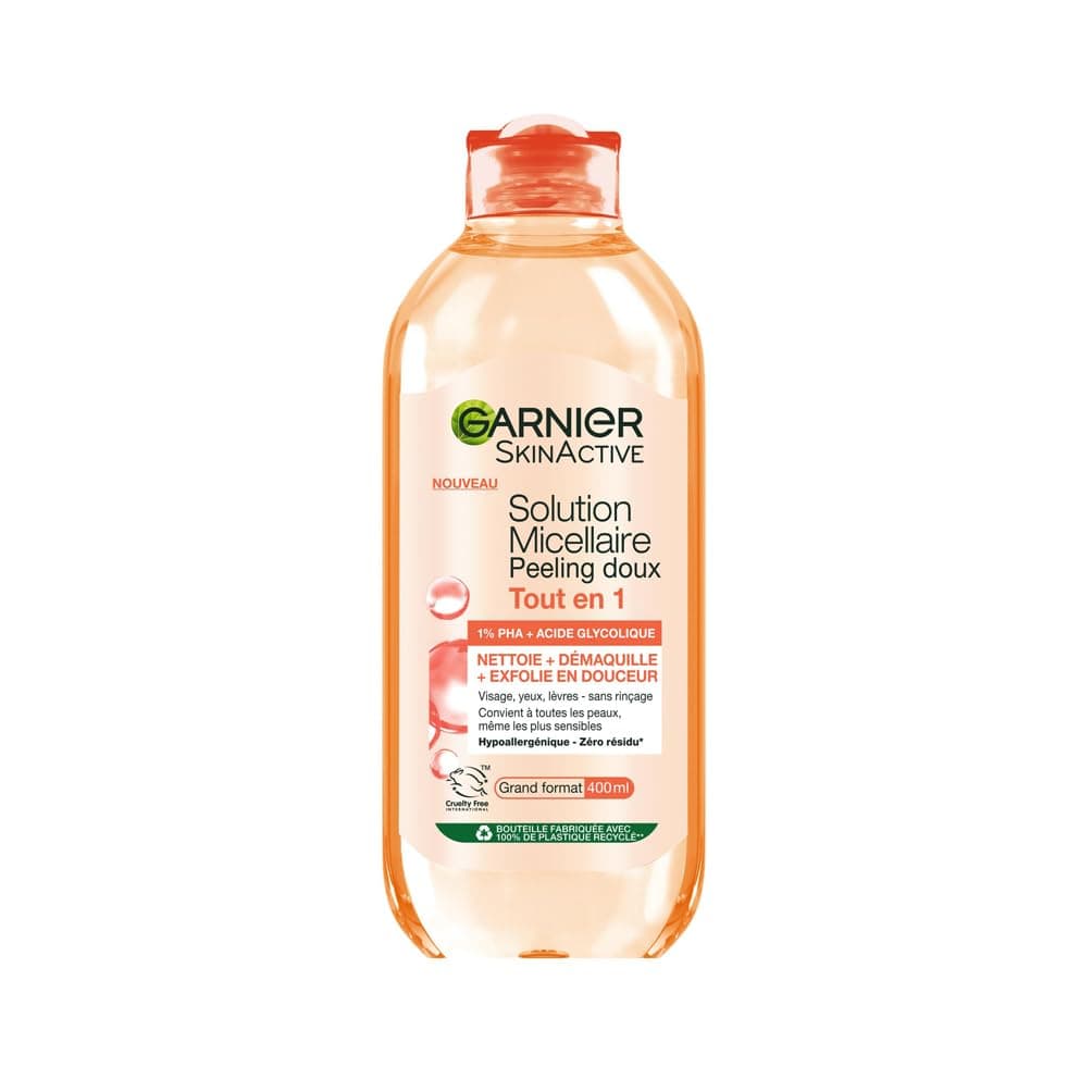 Garnier - Micellar Water All-in-1 Gentle Peeling - 1% PHA & Glycolic Acid - Exfoliating & Smoothing - For All Skin Types - No Rinse - Vegan & Hypoallergenic Formula - 400ml