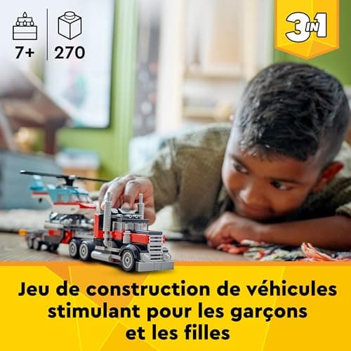 LEGO Creator 3in1 Flatbed Truck with Helicopter Toy to Propeller Plane and Fuel Lorry to Hot Rod and SUV Car Toys for 7 Plus Year Old Boys, Girls and Kids Who Love Cool Vehicles, Gift Idea 31146 - Image 3