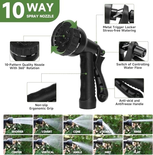 YXT&BEYOND Enrouleur Tuyau Arrosage Extensible 15 m, Flexible en acier Inoxydable Tuyau Gardena avec 10 Modèles de Pulvérisation pour Jardin, Arrosage, Nettoyage et Lavage de Voiture - Image 3