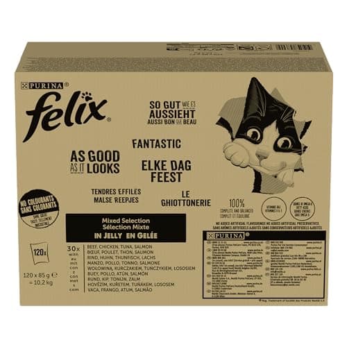 Felix | Tender Tapered | Complete Food for Adult Cats | Mixed Selection: Beef, Chicken, Salmon, Tuna | Jelly | Single Serving | 120x85g - Image 4
