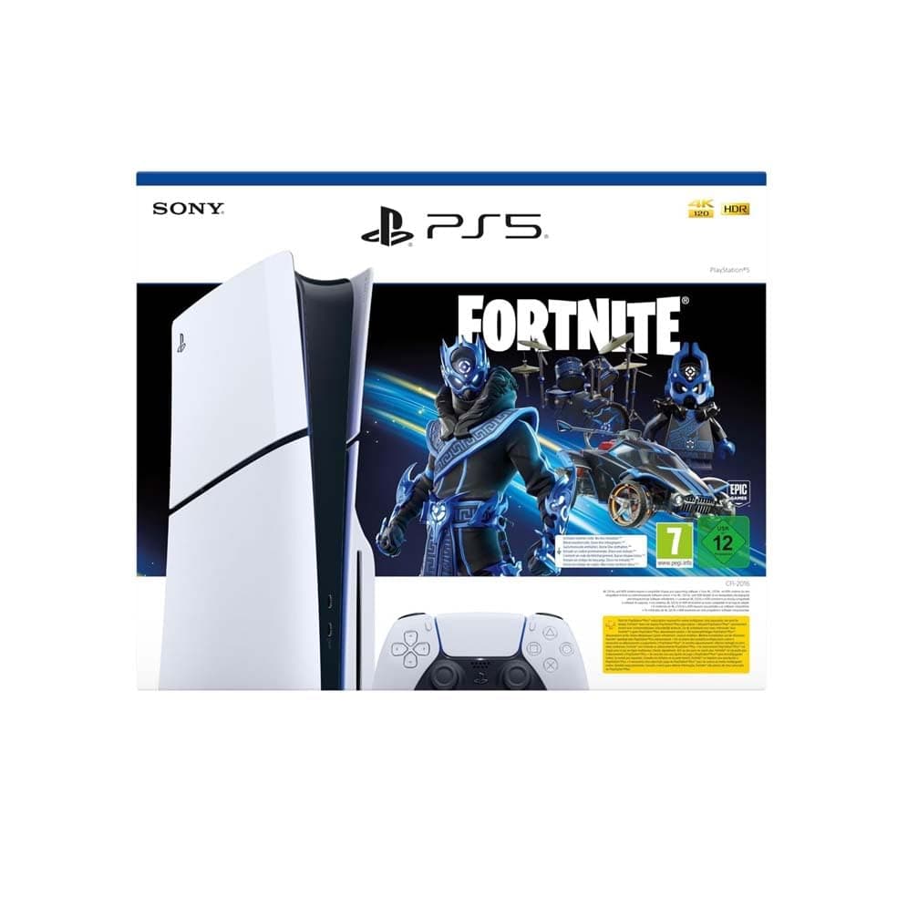 Sony, PlayStation 5 Édition Standard, Fortnite Cobalt Star, PS5 avec 2 Manettes Sans Fil DualSense, Couleur : Blanche