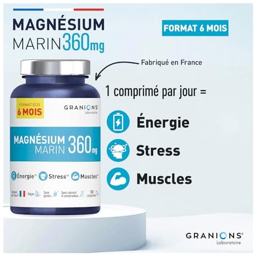 GRANIONS - Magnesium Marin 360 mg - 6 MONTH FORMAT - Made in France - Magnesium + Vitamin B6 - Anti Stress - High Quality Marine Magnesium - 180 Magnesium Tablets - Image 4