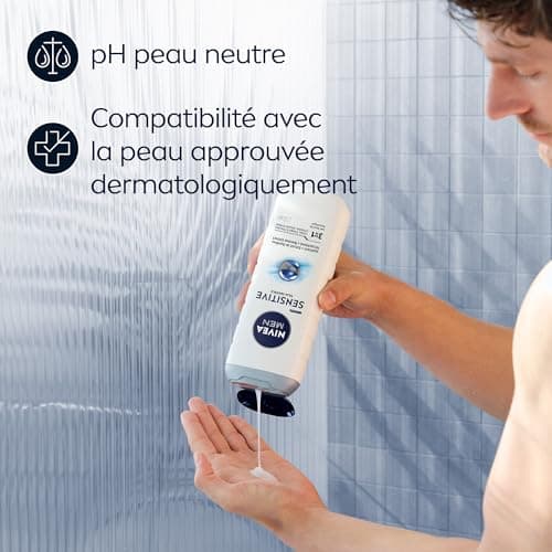 NIVEA MEN Gel Douche Sensitive (lot 6 x 250 ml) — Soin lavant enrichi à l'extrait de Bambou — Gel douche homme 3 EN 1 — Soin nettoyant doux Corps Visage & Cheveux pour les peaux sensibles - Image 7