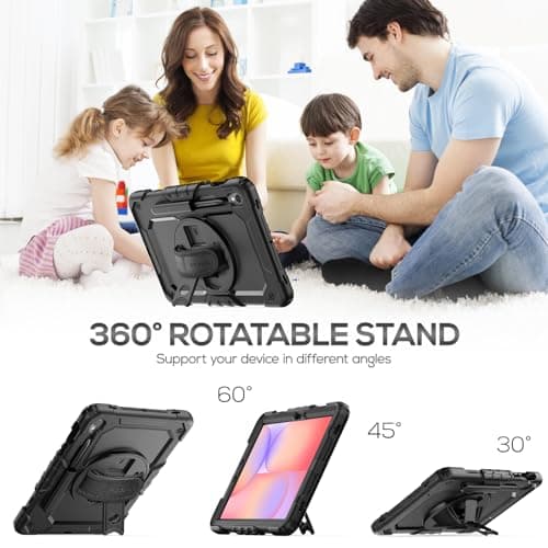 SEYMAC Case for Samsung Galaxy Tab S10 Lite / S10 FE / S9 FE 10.9 inches/S9 11 inch, Shockproof Case with Screen Protector, Hand Strap, Shoulder Strap, Stand and Pen Holder, Black - Image 4