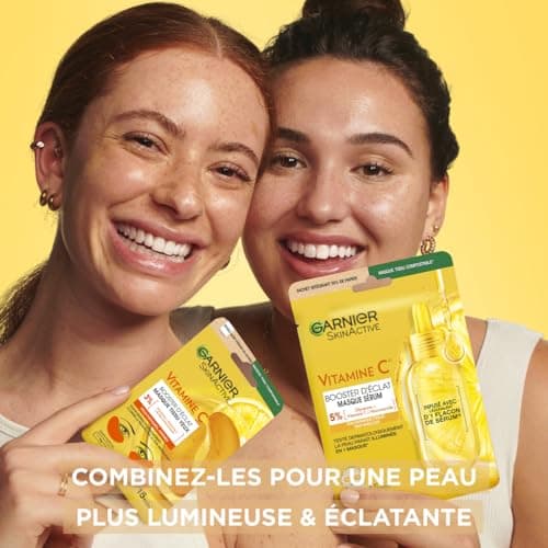 GARNIER Skin Active - Masque Yeux Booster D'Éclat - Illumine Le Contour Des Yeux - Réduit Les Cernes - Enrichi En Vitamine C, Glycérine & Acide Hyaluronique - Vegan & Cruelty Free - Tissu Compostable - Image 6