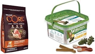 Wellness CORE Croquettes Chien, Naturelles, Dinde & Poulet, 10kg + WHIMZEES Boîte de Variété pour Chien de Taille Moyenne, Friandises Dentaires Naturelles, 28 Pièces
