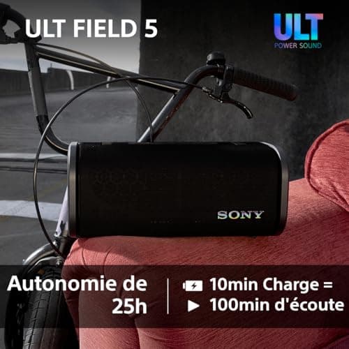 Sony ULT Field 5 - Powerful Bluetooth Portable Speaker, 25 Hour Battery, 2 ULT Power Sound Modes, IP67, Waterproof and Dustproof 360° Lighting, Removable Shoulder Strap, Compact - Black - Image 8