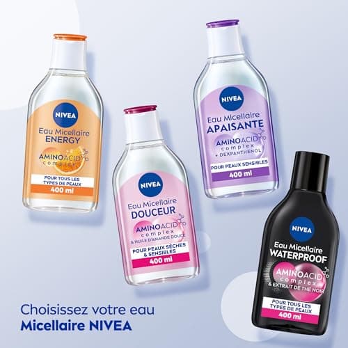 NIVEA MicellAIR SKIN BREATHE Eau Micellaire Peaux Sensibles (1 x 400 ml), démaquillant 3 en 1 sans parfum ni colorant, nettoyant visage, yeux & lèvres - Image 7