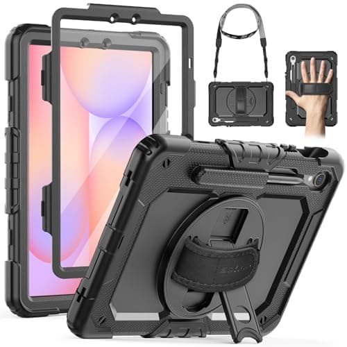 SEYMAC Case for Samsung Galaxy Tab S10 Lite / S10 FE / S9 FE 10.9 inches/S9 11 inch, Shockproof Case with Screen Protector, Hand Strap, Shoulder Strap, Stand and Pen Holder, Black - Image 2