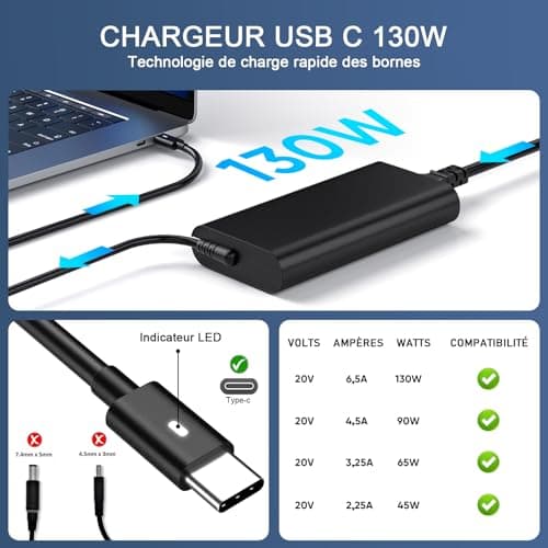 USB-C Charger 130W for Dell XPS 15 9520 9530 9560 XPS 17 9700 Precision 3561 3570 3571 3581 3480 5550 inspiron 16 7630 Latitude 3550 5520 7410 9410 94 10 Computer Adapter Portable - Image 4