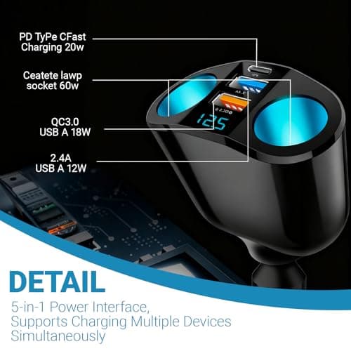 USB Cigarette Lighter, Car Phone Charger, Dual Cigarette Lighter Adapter 120W PD3.0 2.4A, Suitable for Mobile Phones, Tablets and On-Board Cameras - Image 4