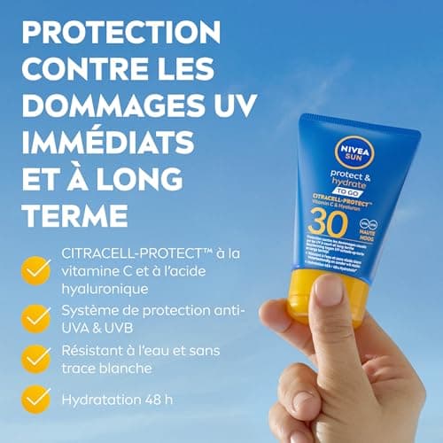 NIVEA SUN Lait solaire Protect & Hydrate format voyage FPS 30 (1 x 50 ml), Crème solaire hydratation 48H, Protection anti UV à la formule agréable - Image 3
