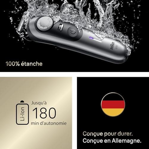 Braun Tondeuse À Barbe Series 9, + 7 Outils De Barbier, Mode PowerBoost, Lame ProBlade, 180 Min D'autonomie, Dégradé, 50 Longueurs, Molette De Précision Et Verrouillage, Étanche, BT9520, Chrome - Image 7