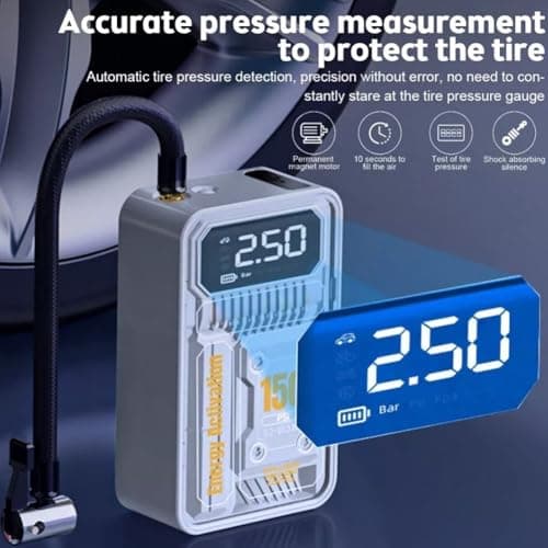 Gonfleur de pneu électrique portable avec écran LCD numérique, compresseur d'air de voiture 150 PSI pour pneus automobiles, motos, balles et gonflables - 60 W DC 5 V - Image 7