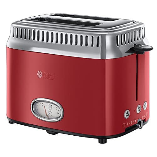 Russell Hobbs Toaster Toaster (Vintage Premium Design) Retro Red (2 Slices, 6 Levels of Fast Burning, Cancellation, Defrost and Reheating Function, Viennese Pastry, 1300W) Toaster 21680-56 - Image 6