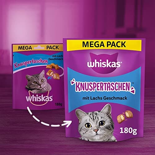 Whiskas Knuspertaschen 4 Packs of Salmon Flavoured Cat Treats, 4 x 180 g (4 Packs) - Various Product Packaging Available - Image 4