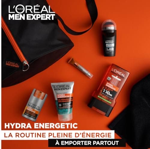 L'Oréal Men Expert - Energetic Routine Bag for Men - Anti-Fatigue Face & Eye Care - Vitamin C, Taurine & Charcoal - Hydra Energetic - 5 Products - Image 3