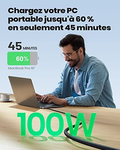 Câble USB Type-C, INIU [2 m] 100 W PD 5 A câble USB C QC 4.0 en nylon de charge rapide type C vers USB C Compatibles avec Samsung S21 S20 Note iPad MacBook Pro Huawei Xiaomi Switch ECC - Image 4
