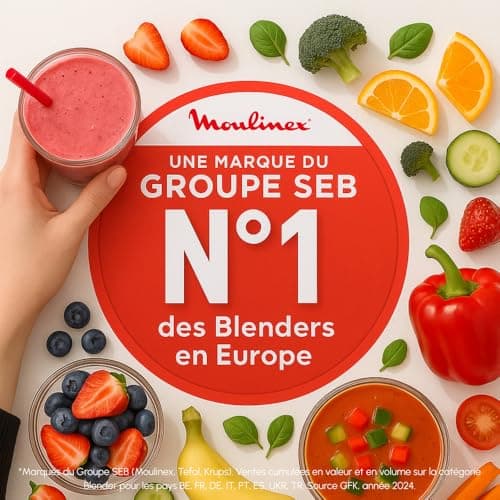 Moulinex Blender électrique, 1200 W, Bol verre capacité utile 1,5 L, Mixeur Smoothie, Technologie de lames Powelix, Haute qualité, Nettoyage facile, PerfectMix Noir/Or LM871A10 - Image 6