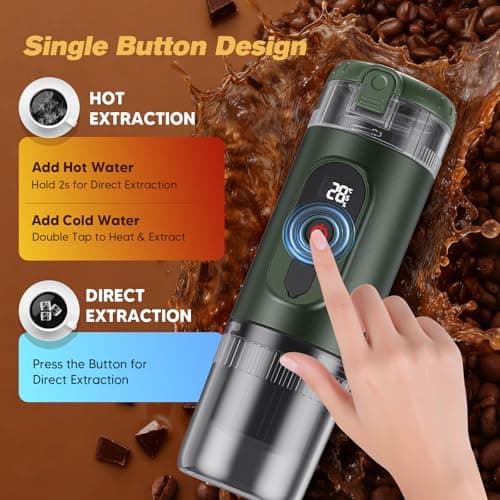 2 in 1 Portable Coffee Maker with 7650mAh Battery, Hot/Cold Extraction, for Nespresso Capsules and Ground Coffee, Portable Coffee Maker for Office, Travel and Camping (Green) - Image 8