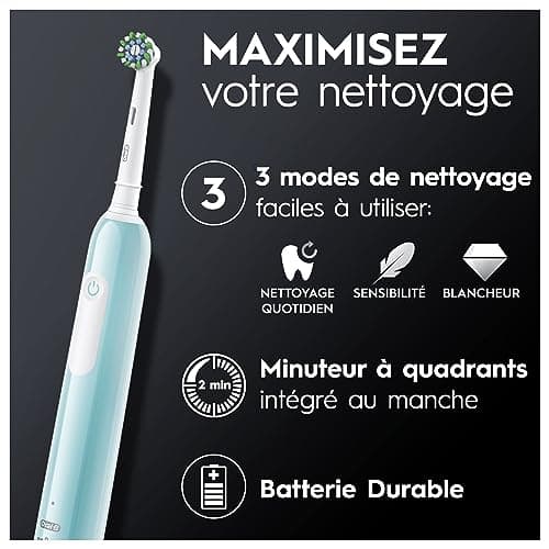 Oral-B Brosse A Dents Electrique Pro 1 Bleue Avec 3 Modes De Nettoyage 3D Dont Douceur, Brossage Avec Des Oscillo-Rotations Et Pulsations, Brossette De Rechange Rond Oral B, Chargeur, Etui - Image 4