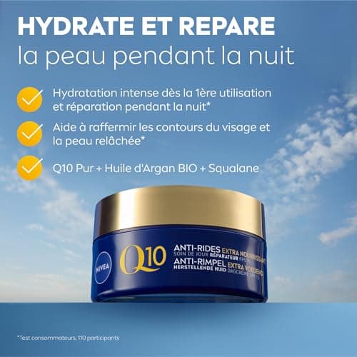 NIVEA Q10 Soin de Nuit Extra Nourrisant (1x50 ml), crème anti rides enrichie en Q10 pur & Huile d'Argan, crème anti-âge nourrissante, soin hydratant visage peaux sèches à très sèches - Image 3