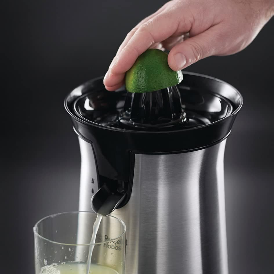 Russell Hobbs Electric Citrus Press [Automatic] Classic Brushed Stainless Steel (Easy & Fast, 2 Directions Rotation, 2 Interchangeable Cones, BPA-Free, Dishwasher Safe, Stop Drip Pourer) 22760-56 - Image 4